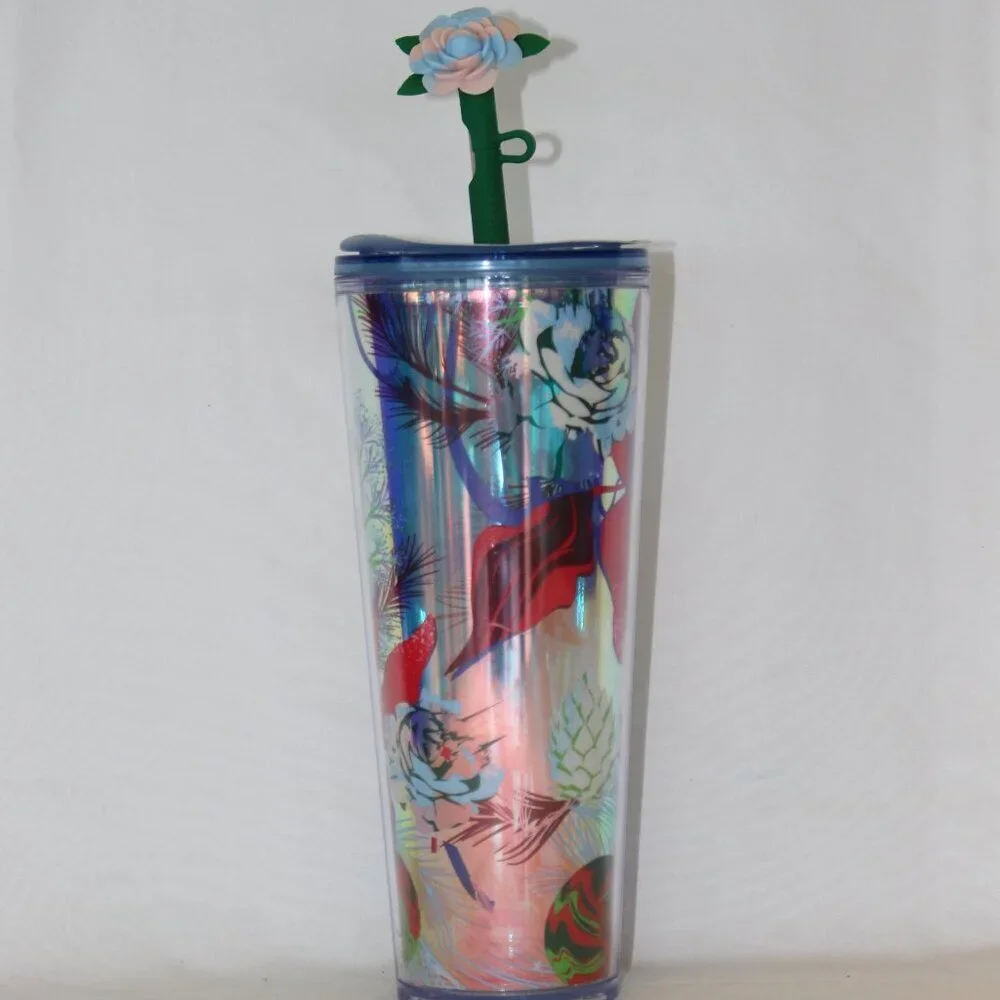 Starbucks Holiday Christmas 2023 Venti Tumbler Cup Reuseable Flower Straw NWT